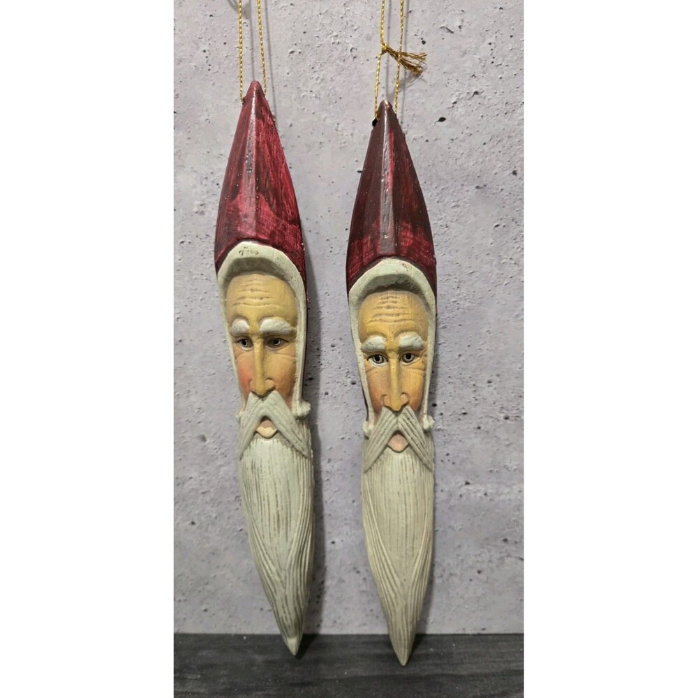 9.5" Primitive Style Carved Resin Expressive Santa Icicle  Christmas Ornaments